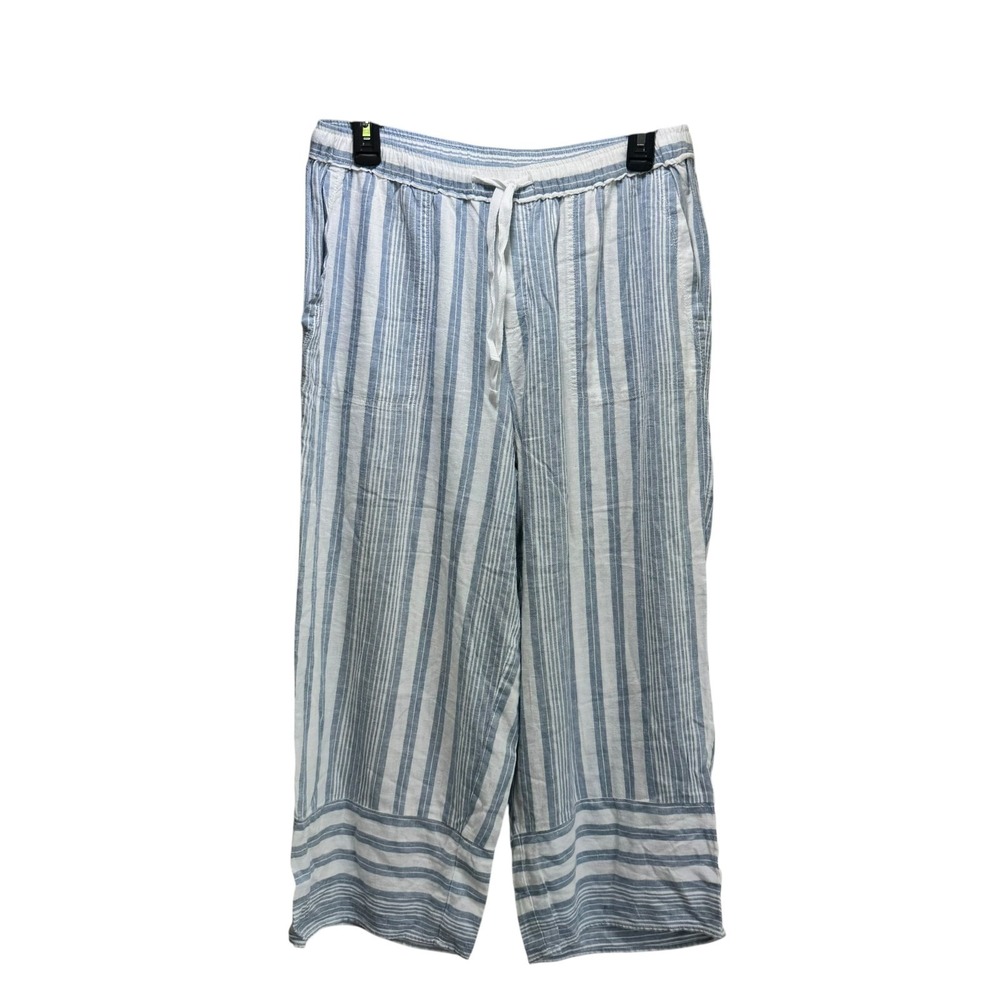 Casa Cabana Pants Womens Medium Linen Wide Leg Pull-On Drawstring Casual Striped